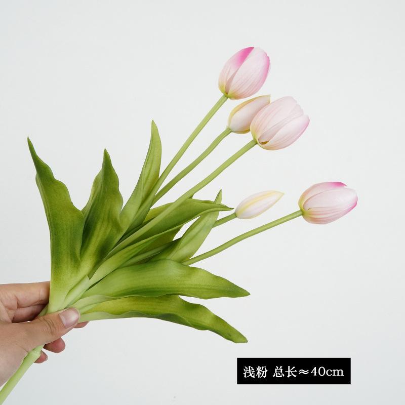 Simulation 5 sticks tied soft silicone tulip fake flower living room tabletop ornament decorative fake flower