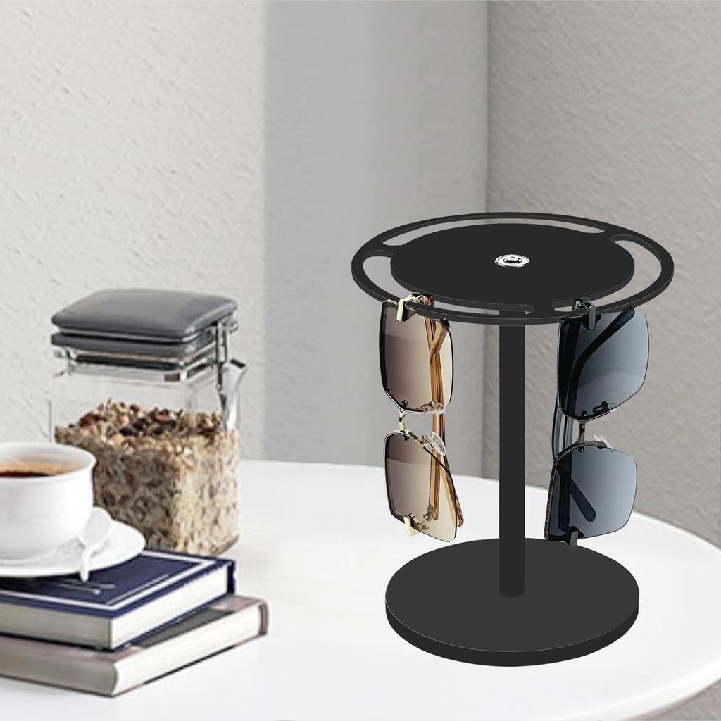 Pluokvzr Sunglasses Holder 360 Degree Rotating Sunglasses Stand Acrylic Eyeglasses Display Rack Black/Transparent Sunglasses Stan