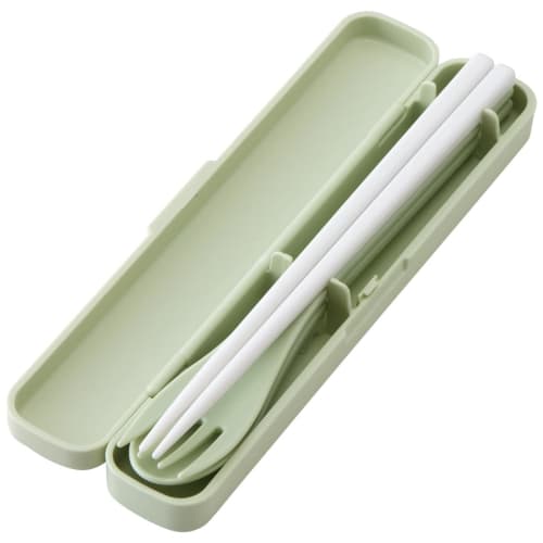 Skater Antibacterial Silent Trio Set, Chopsticks, Spoon, and Fork, Dark Green, Made in Japan, TAC1AG-A