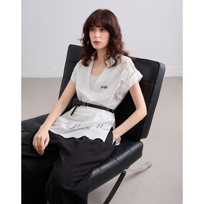 Demana Women s Pure Cotton Lace Embroidered Short Sleeve Shirt XL