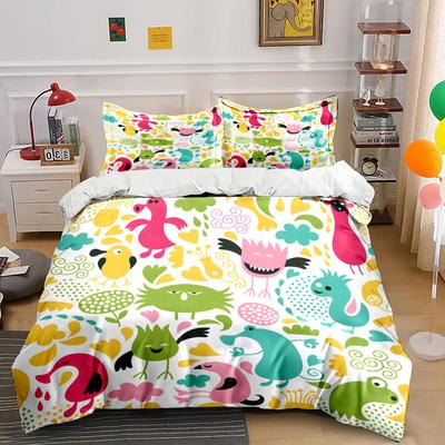 Colorful Cartoon Creatures Party Set  Kid'S And Adults' Bedroom Decor, Exquisite Three-Piece Bedding Set Gift