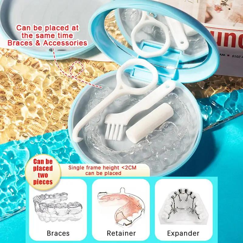 Retainer Box Fake Teeth Denture Storage Case With Mirror Mouthguard Aligner Braces Container Oral Hygiene Supplies Organizer