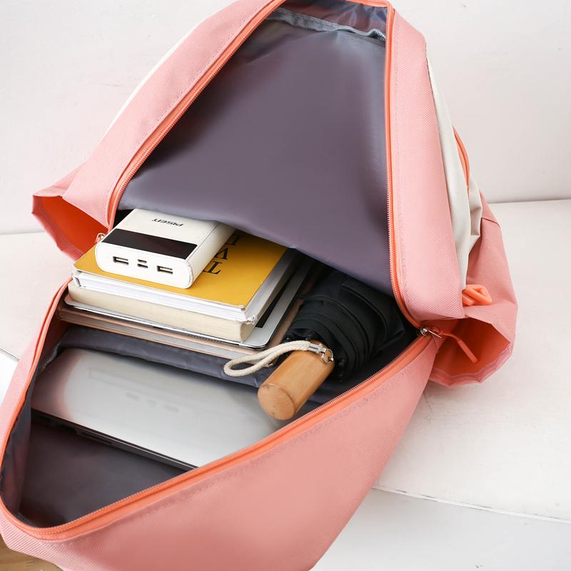 Five-Piece Backpack Set Women's Color Block Backpack Student Schoolbag Large Capacity Backpack