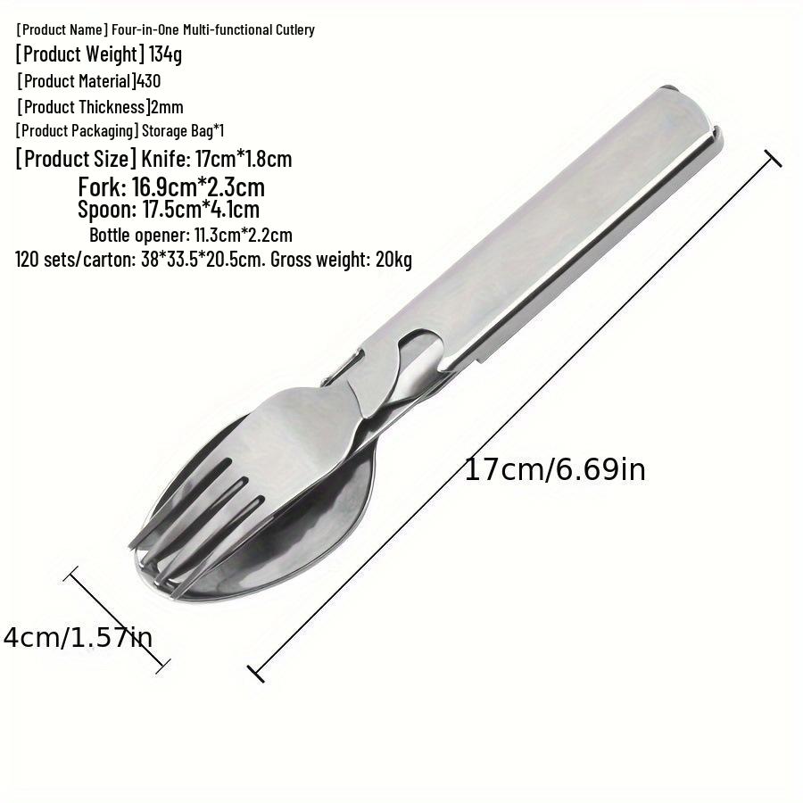 4-in-1 Outdoor Camping Stainless Steel Cutlery Set: Knife, Fork, Spoon with Portable Storage