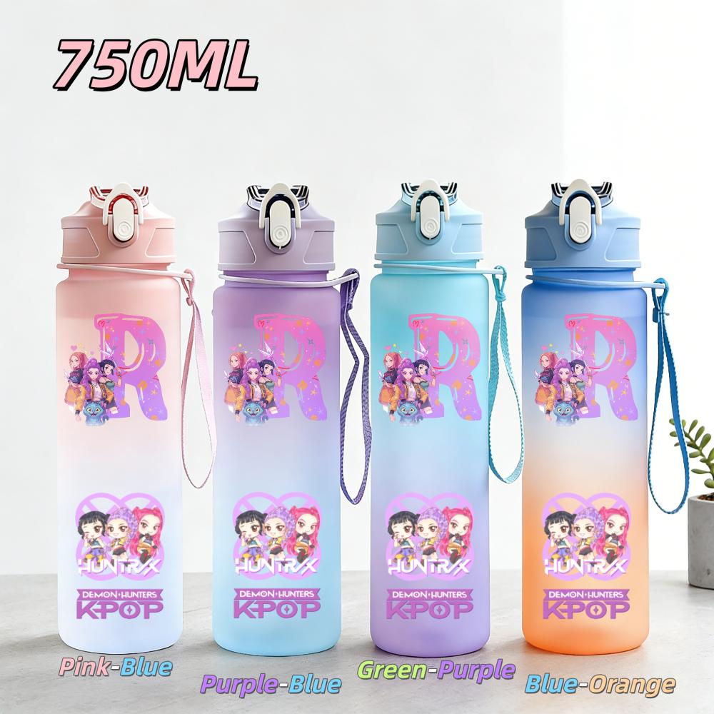 750ML Anime KPop Demon Hunters Sports Water Bottle Leak Proof Colorful Straw Cup Portable Water Bottle designed for Outdoor Sport Fitness