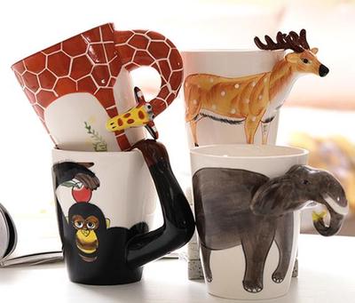 Neues Design Kreative Keramik 3D Tasse, Kaffee Milch Puer Tee Tassen 3D Tierform Handbemalte Tiere Giraffe Kuh Affe Tasse Geschenk