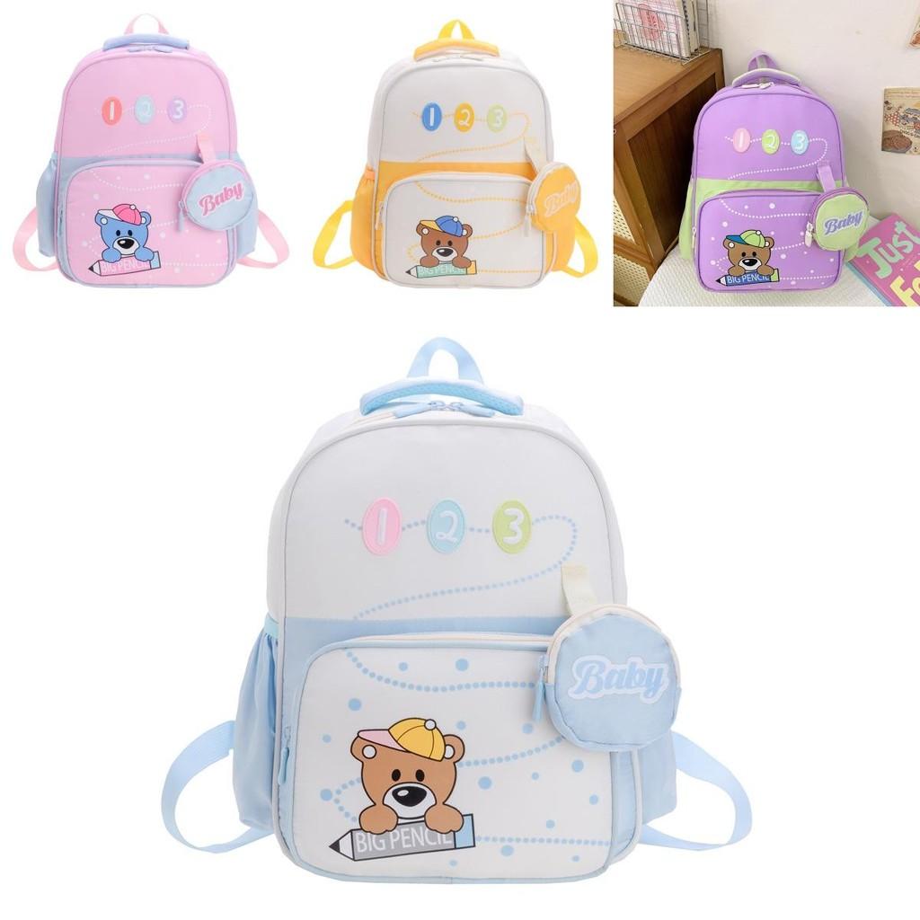 Adorable Cartoon Bear Unisex Kids Backpack Large Capacity Durable Nylon School Bag