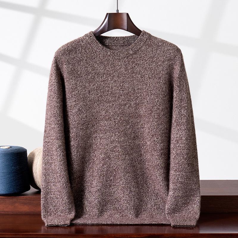 Men's Thickened Cashmere Sweater: Seven-needle, Double-strand, Marled Knit, Round Neck, Loose Fit, Plus Size, Autumn/Winter Style.