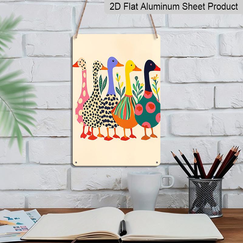 2D Flaches 8×12 Zoll Buntes Abstrakt Gemustertes Enten Metallschild - Skurriler Volkskunststil Wanddeko, Aluminium Aufhängung für Kinderzimmer, Wohnzimmer oder