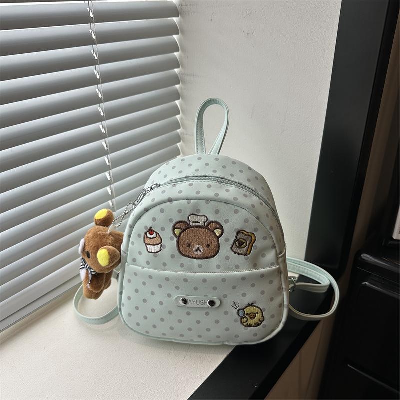 Schoolbag Korean Polka Dot Ins Cute Fresh Mint Green Polka Dot Bear Schoolbag High Value Commuter Large Capacity Backpack