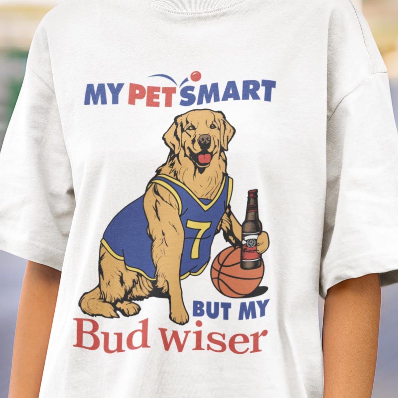 My Pet s Smart But My Bud Wiser Tshirt, funny dog shirt, golden retriever tshirt, bud wiser tee, drinking dog shirt, pet lovers tshirt, beer S