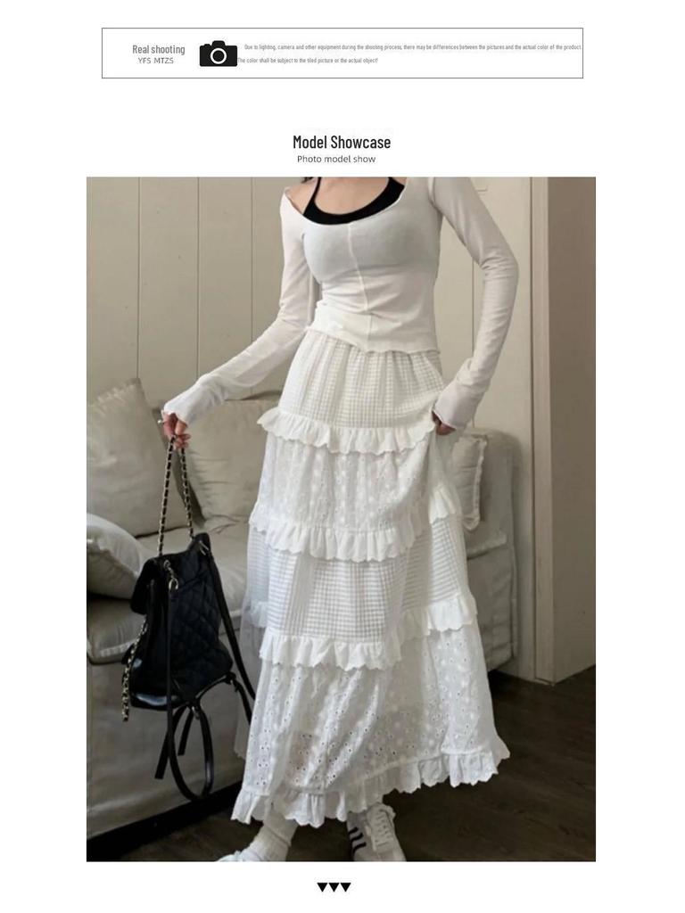 Gonna Lunga A-Line da Ballo a Vita Alta Bianco Torta per Donna - Elegante Gonna Lunga Voluminosa per Primavera, Estate e Autunno 2025