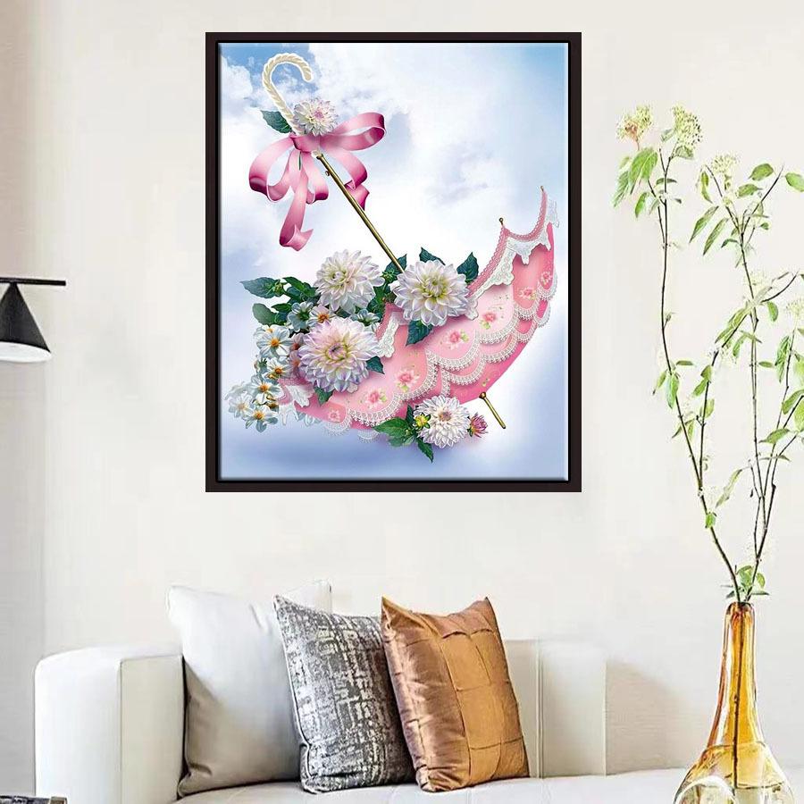 5D Diy Diamant Pictură cu flori și umbrelă Set cusături de cruce Broderie cu diamante Mozaic Artă Imagine cu strasuri Decor Cadou