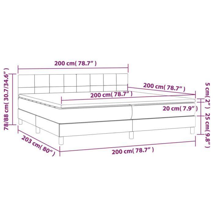 3140083 vidaXL Lit à sommier tapissier avec matelas Noir 200x200 cm Tissu