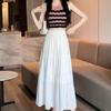 1PC High Waist Skirts Long Skirts A-line Skirts Polyester Chiffon White Elastic Women Vintage