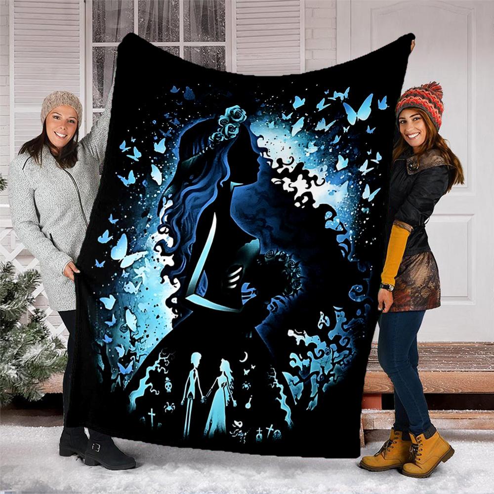1pc Corpse Bride Outdoor Personalized Flannel Blanket, Soft, Lightweight Personalized Flannel Blanket, Digital Printing,