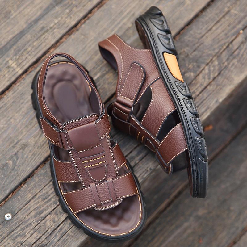Summer Black Leather Sandals For Men Comfortable Platform Sandals Man Outdoor Beach Shoes Men's Sports Sandals sandalias hombre