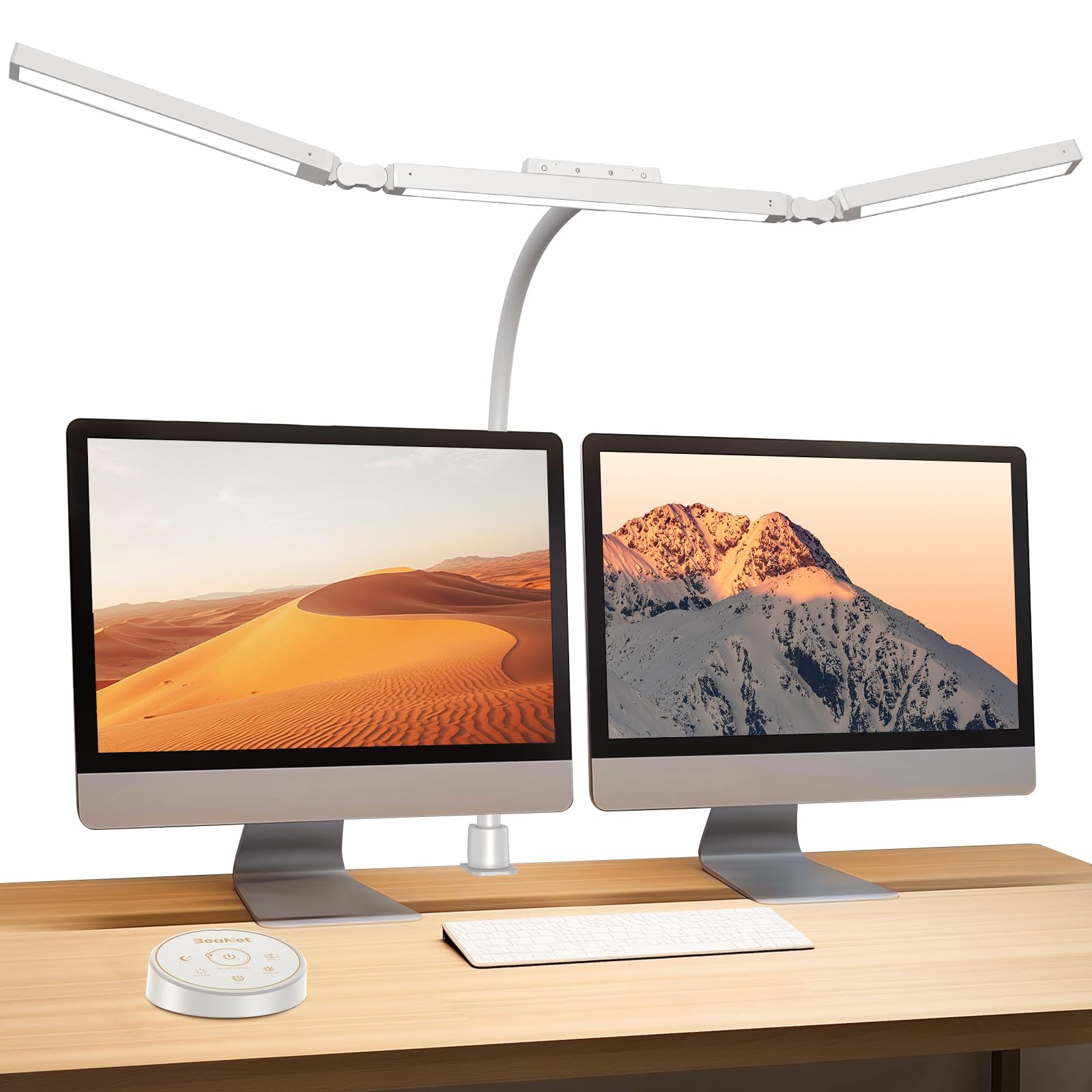 

BeaNet Desk Light LED Width 98cm Remote 3 Light Sources Max Environmental Auxiliary Independent Desk 4 Level Dimming Color PSE Wide Stand Easy on the білий