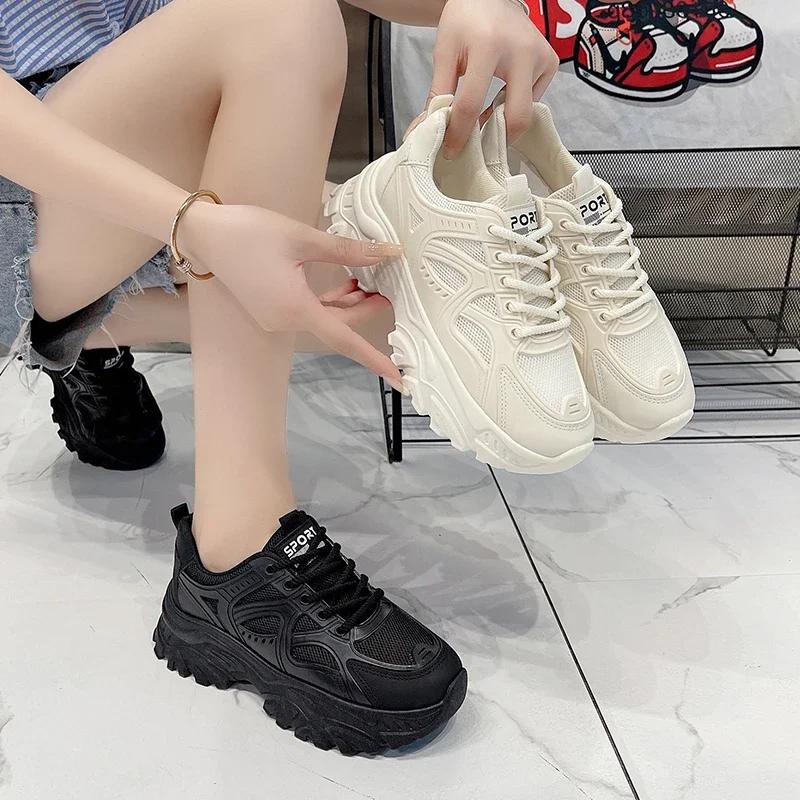 New Spring Fashionable Thick-soled Student White Shoes Comfortable/Wear-resistant Round-toe Breathable Sports and Casual Shoes
