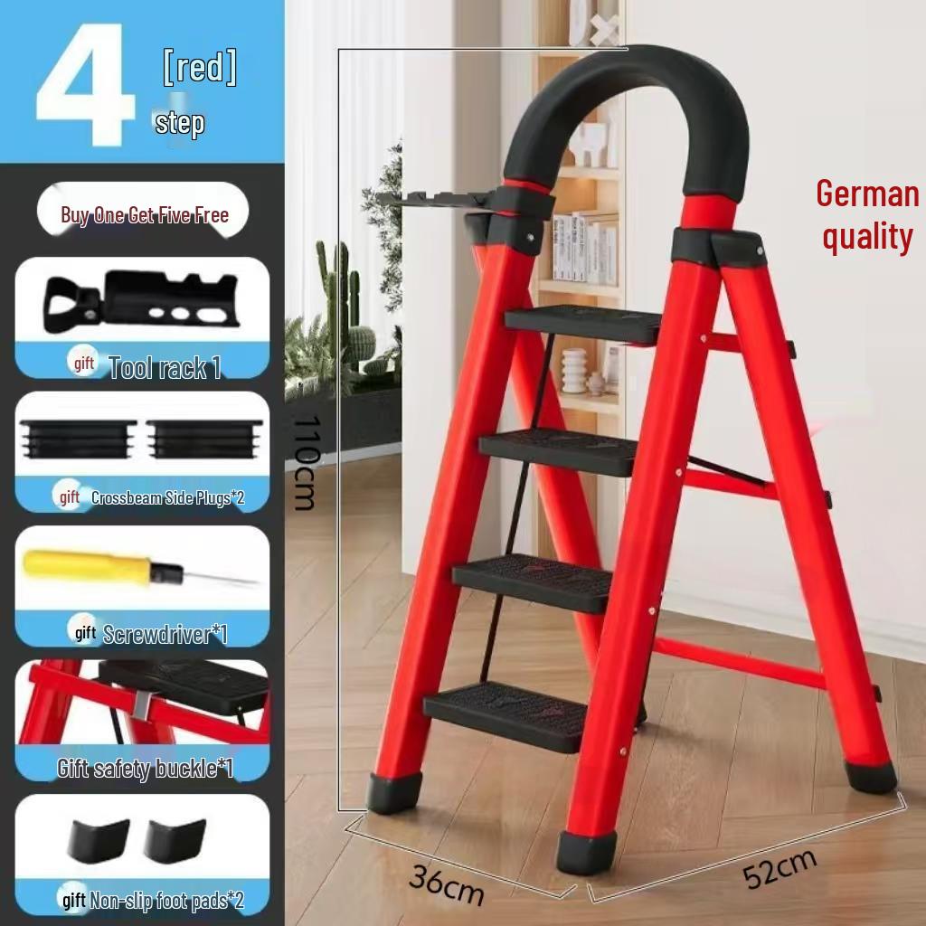 Multi-Functional Carbon Steel Folding A-Frame Telescopic Step Ladder for Indoor Use