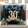 2D 30th Birthday Photography Backdrop Black Background with Gold Number and Blue Balloons