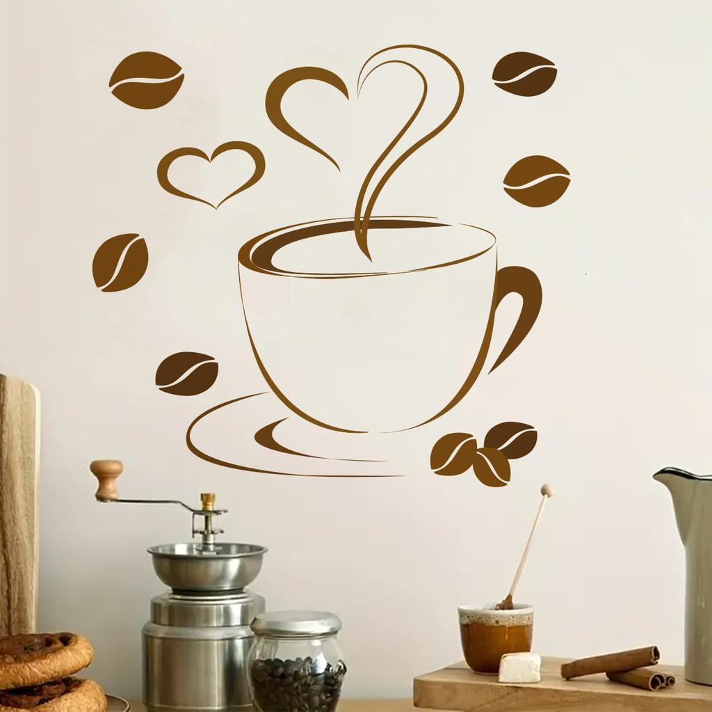 Creative Cartoon Coffee Cup Wall Stickers, Removable Self-Adhesive for Bedroom Living Room Background Decor