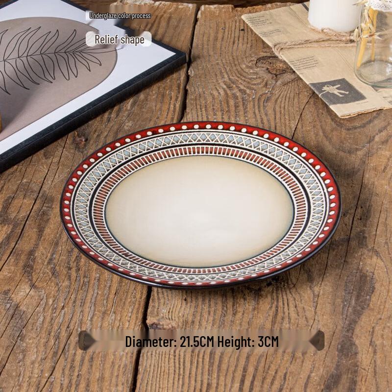 Bohemian Red Ceramic Dinner Plate Set