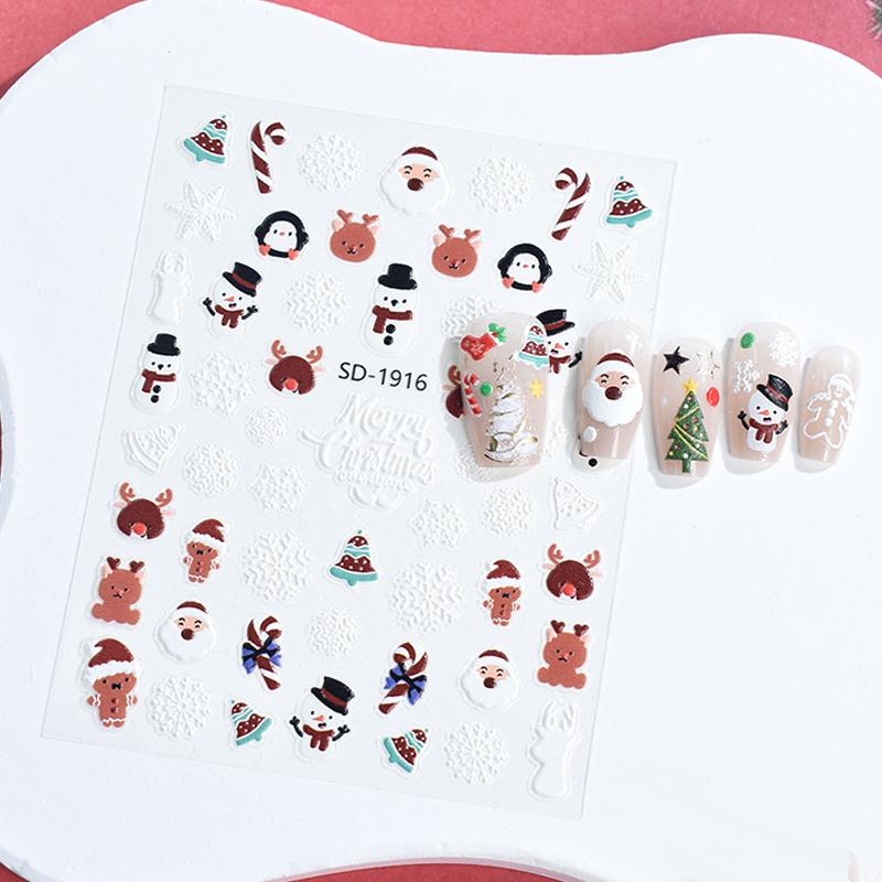 Christmas Lovely Cartoon Bowknot Santa Claus Snowman Christmas Tree Elk Snowflake Nail Art Stickers Xmas Cute Manicure Decals