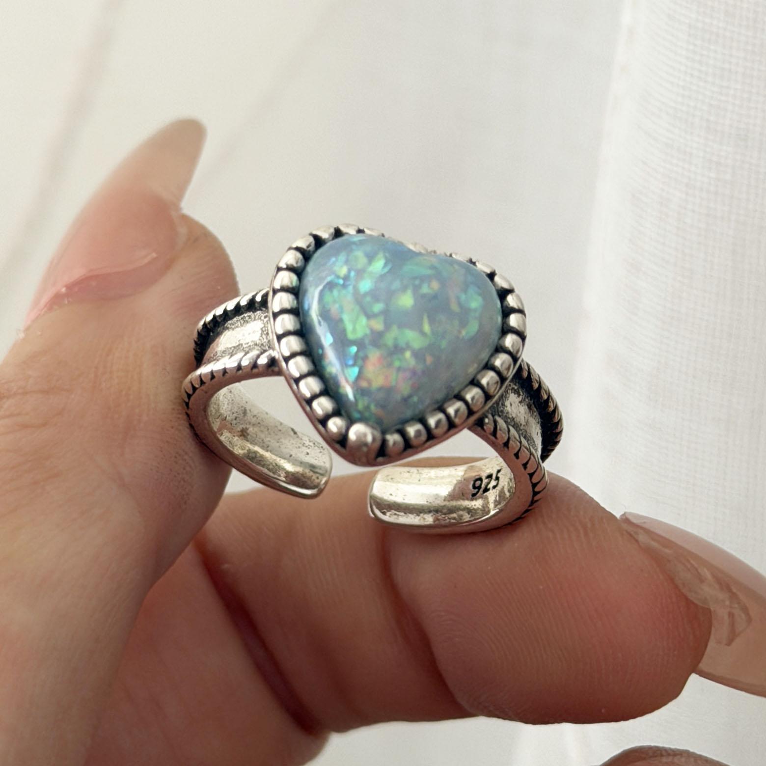 

925 Sterling Silver Rings for Women Couple Minimalist Handmade Simple Retro Flower Stone Ring Fine Jewelry Gift Prevent Allergy resizable
