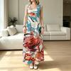 U-Neck Minimalist Abstract Art Sleeveless Maxi Dress,Vibrant Lightweight Flowy Stylish Elegant for Beach Vacation