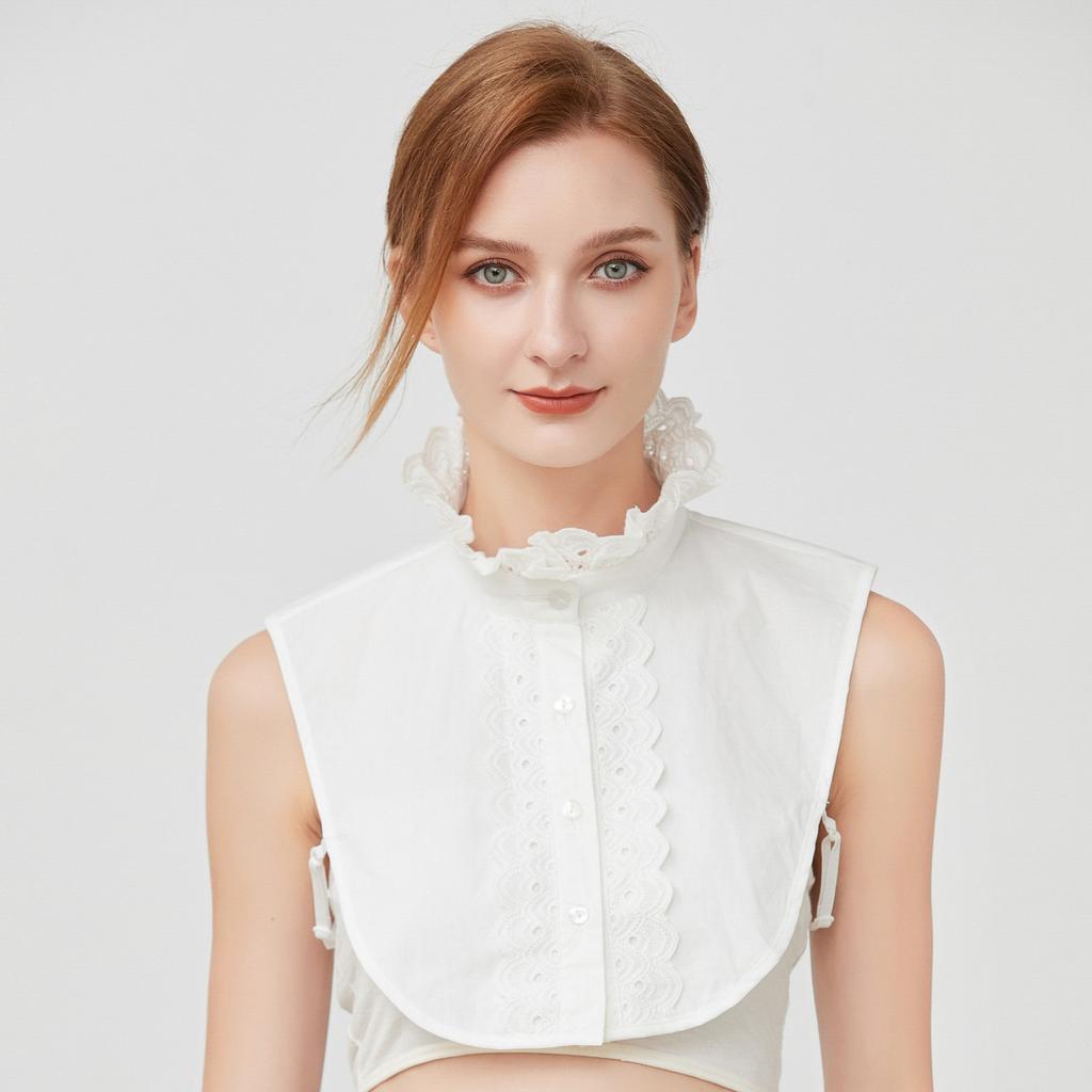 Women's Rhinestone Faux Collar Chiffon Blouse M