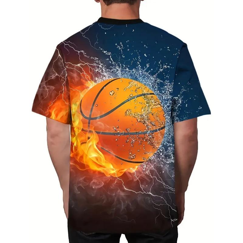 Plus Size Men's Basketball Pattern 3D Printed Round Neck Short Sleeved T-shirt Summer Fashion Casual Comfortable Versatile Top