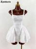 New Women's White Lace Dress, Square Neck Wide Belt Empire Waist Ruffled Short Skirt