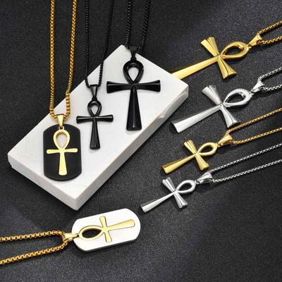 Vnox Religie Egyptische Ankh Kruisbeeld Kruis Hanger Kettingen Roestvrij Staal Symbool van Leven Kruis Hangers Gebed Cadeaus Sieraden