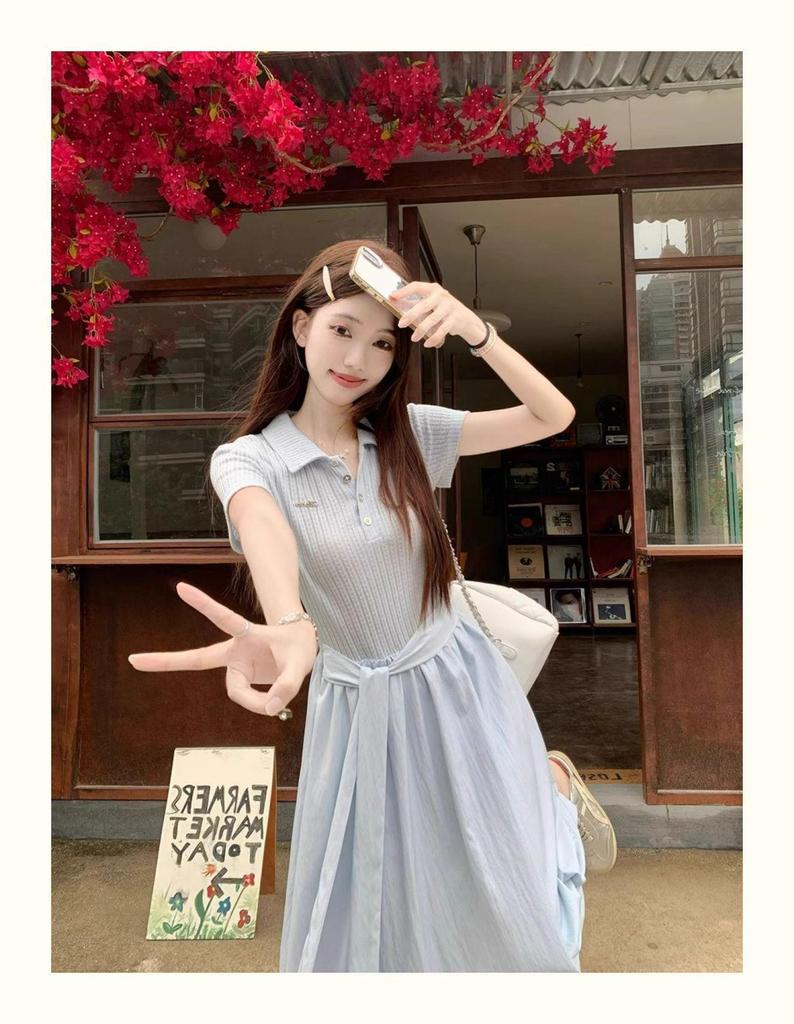 Polo Collar Tie-Waist Slimming Long Dress - Women's 2026 Summer Collection