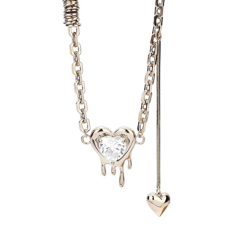 Steel Titanium Sophisticated Heart Necklace With Twisted Chain Design For Women