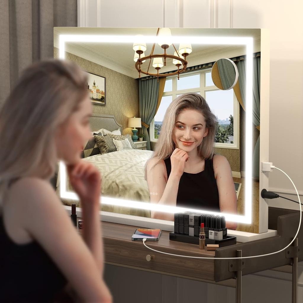 Hasipu Vanity Mirror with Light LED Makeup Mirror with Dimming Function 3 Levels of Dimming Touch Screen Operation Vanity Mirror White X 50 Cm (70 -