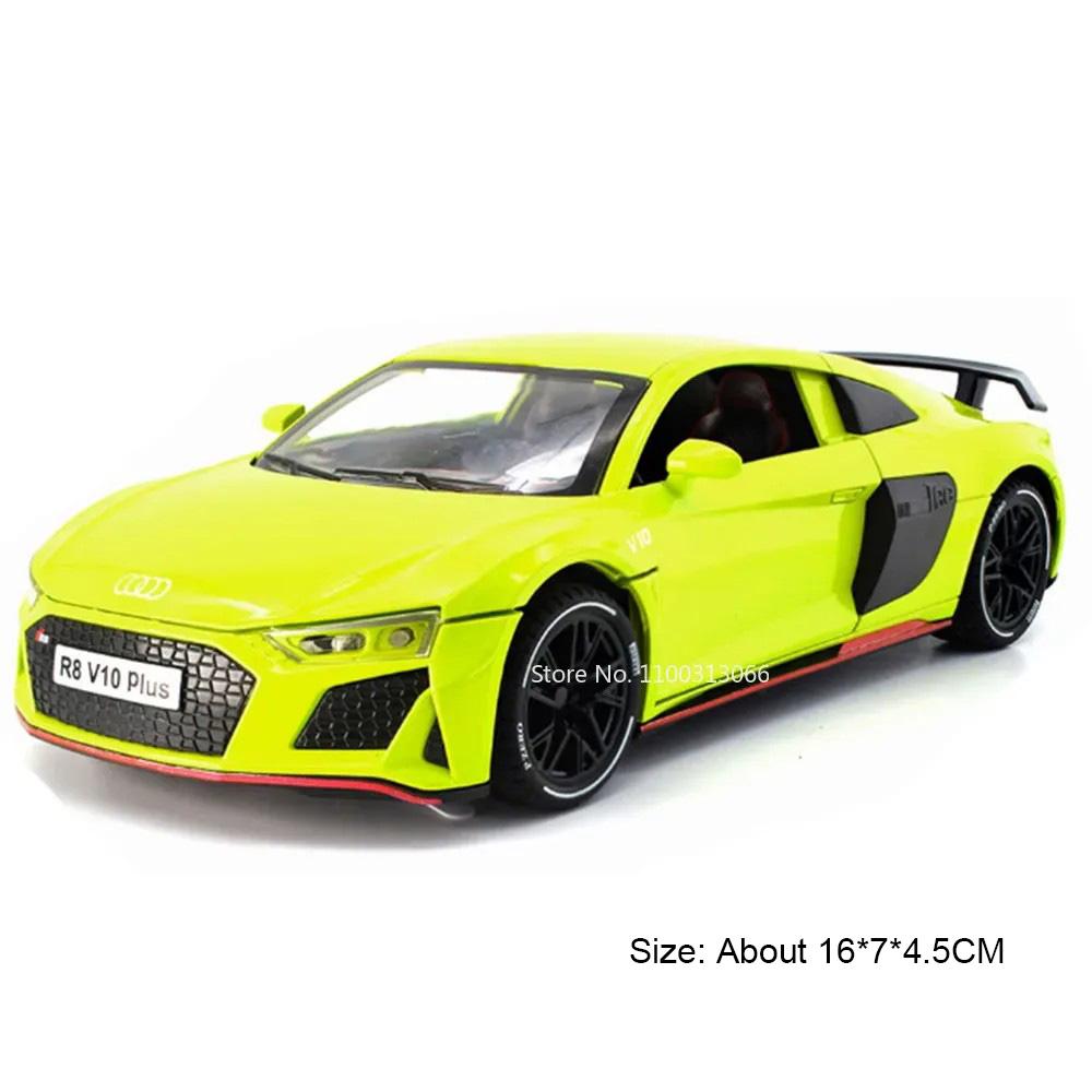 1:24 RS7 R8 V10 Cars Toys Alloy Diecast Models Light Sound Rubber Tires Vehicle Wheel Pull Back Miniature Car Kids Perfect Gifts