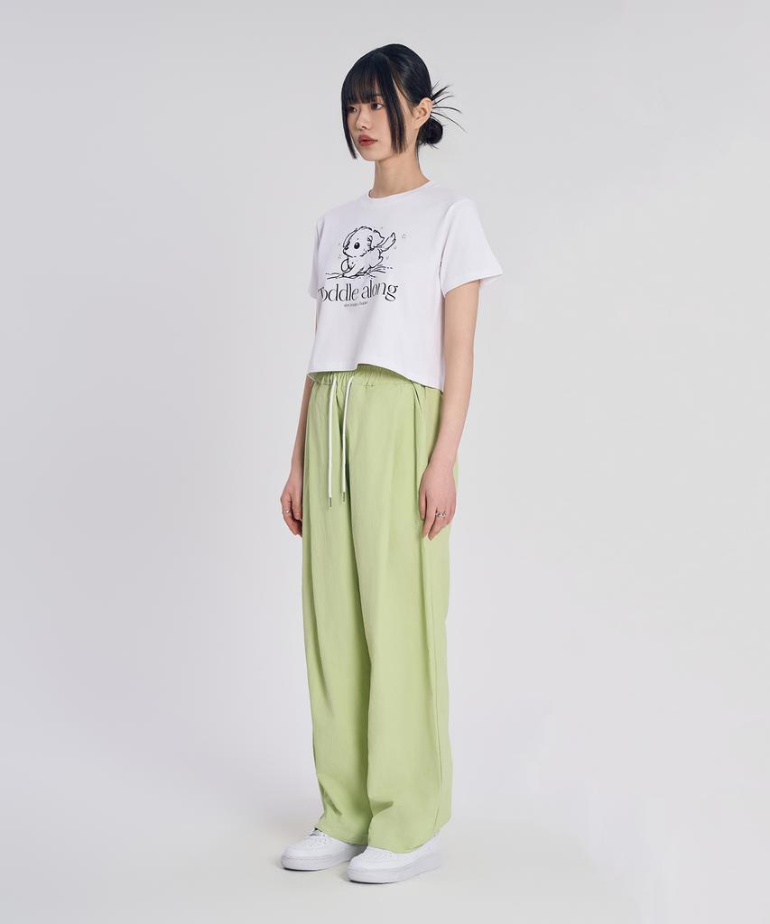 SLOW RECORD HOUSE Nylon One-Pleat Pants_Kiwi