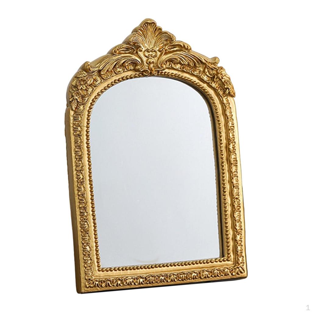 Specchio da Trucco Vintage Tavolino da Toeletta Scrivania Arcuato Decorativo Cornice in Resina Elegante Barocco
