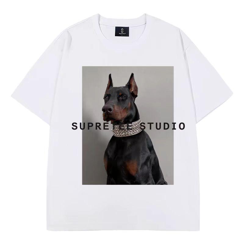 Summer Fashion Brand Menswear Funny Doberman Dog Round Neck Short Sleeve T-shirt Boys Short Sleeve Top