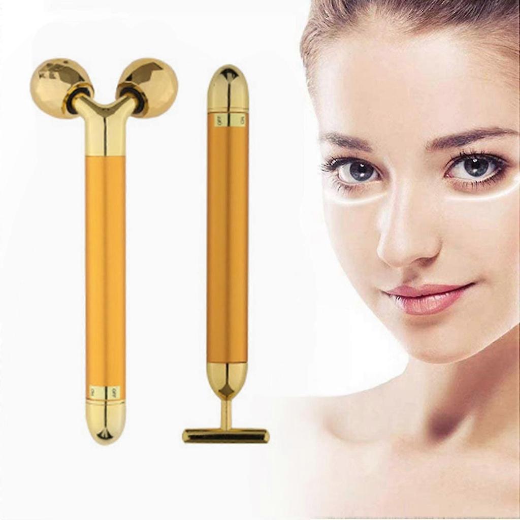 2 In 1 Face Massager Roller Facial Golden Pulse Electric 3d Roller And T Shape Arm Eye Nose Head Massager Instant Face Lift Anti Wrinkles Skin Tighten