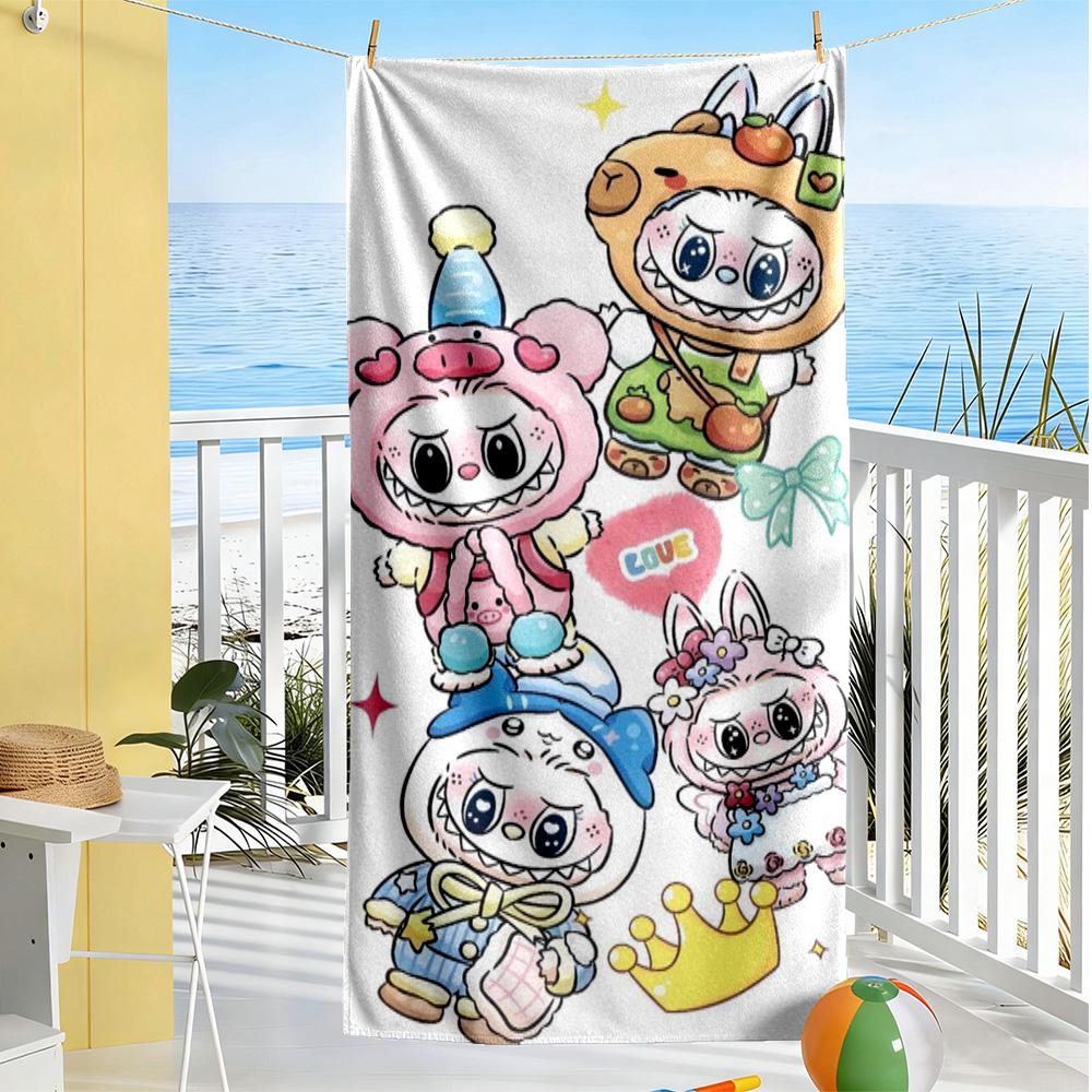 Labubu Beach Towel Quick-Dry Soft Microfiber Comfortable Lightweight Perfect for Traveling Yoga Camping and Swimming