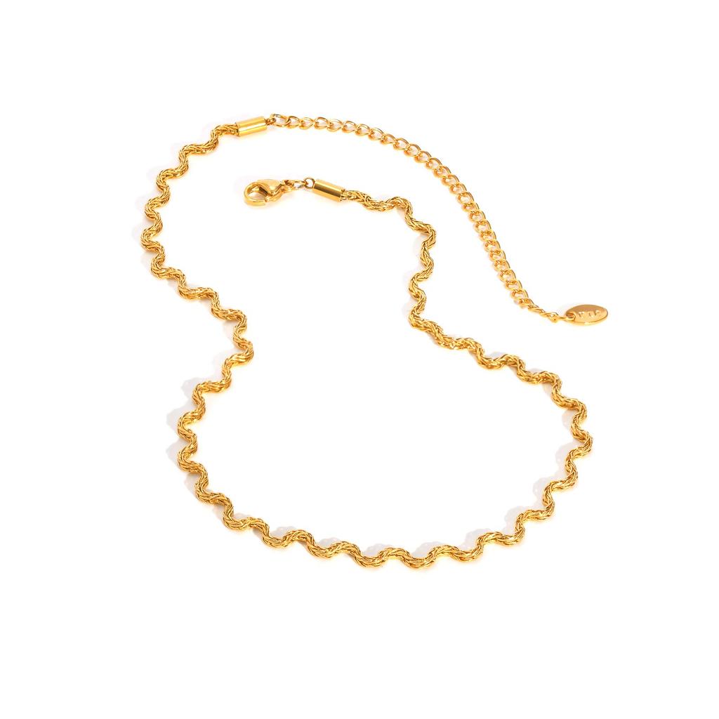 Stainless Steel Chic Wave Chain Necklace for Women, High Quality Gold Plated Choker Necklace, Fashion Waterproof Jewelry Gift