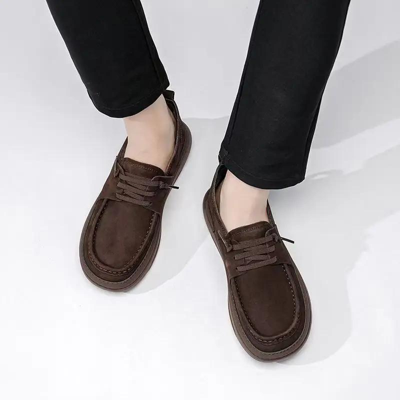 Fashion Retro Cow Leather Loafers for Men Fashion Soft-soled Spring Autumn Casual Men's Luxury Shoes Designer Light Board Shoes Male