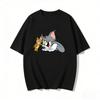 2026 New Tom Jerry Print Tshirt Casual Loose Couple Family Matching Outfits Short Sleeve Cotton Tee Summer Streetwear Tops Y2k