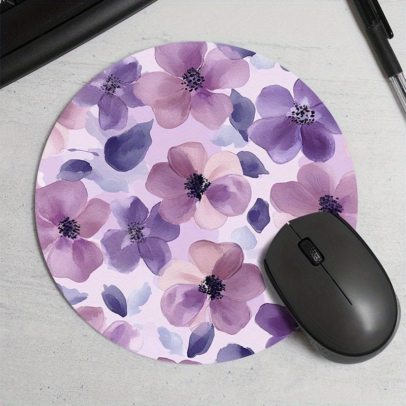 

1pc Purple Floral Round Mouse Pad Non-Slip Rubber Surface Desk Accessories Desk Pad Pc Setup Accessories Mouse Mat Rug Computer 200X200X2MM