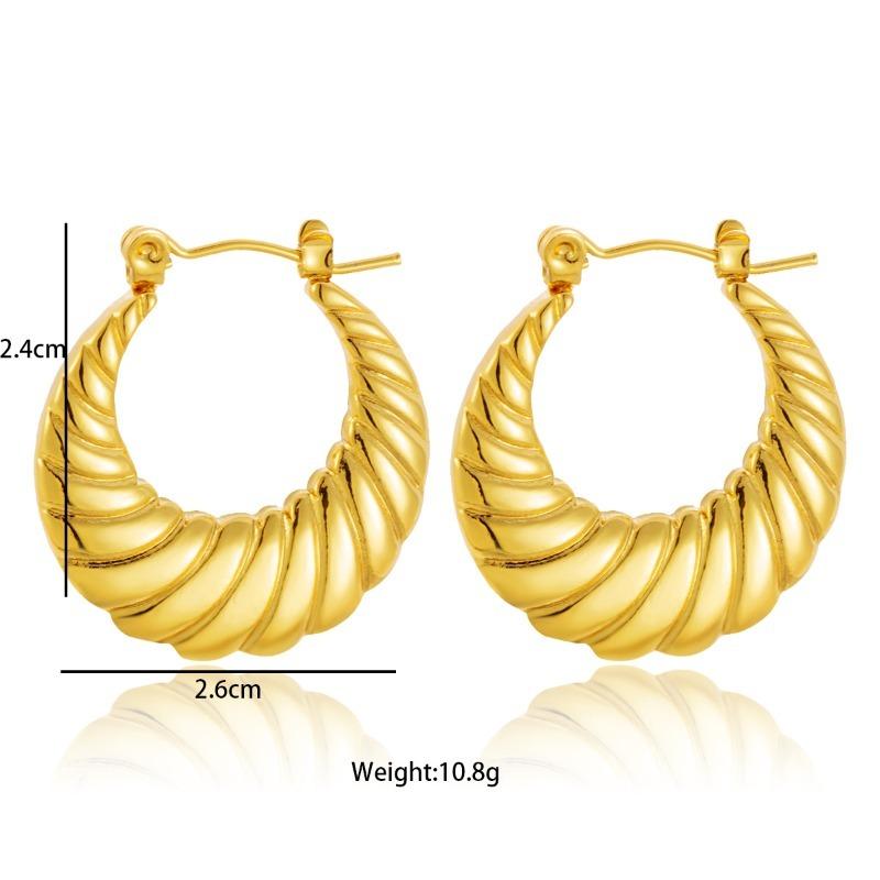 Trendy Charm Gold Color Stainless Steel Twisted Texture Hoop Earrings for Woman Girl Korean Temperament Jewelry Accessory Gifts