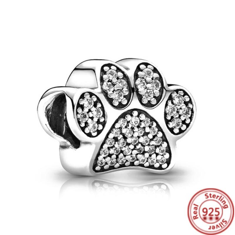 925 Sterling copper Cute Animals Dog Paw Print Pendant Love Heart Beads Fit Original Pantaro Charms Bracelet DIY Zircon Making