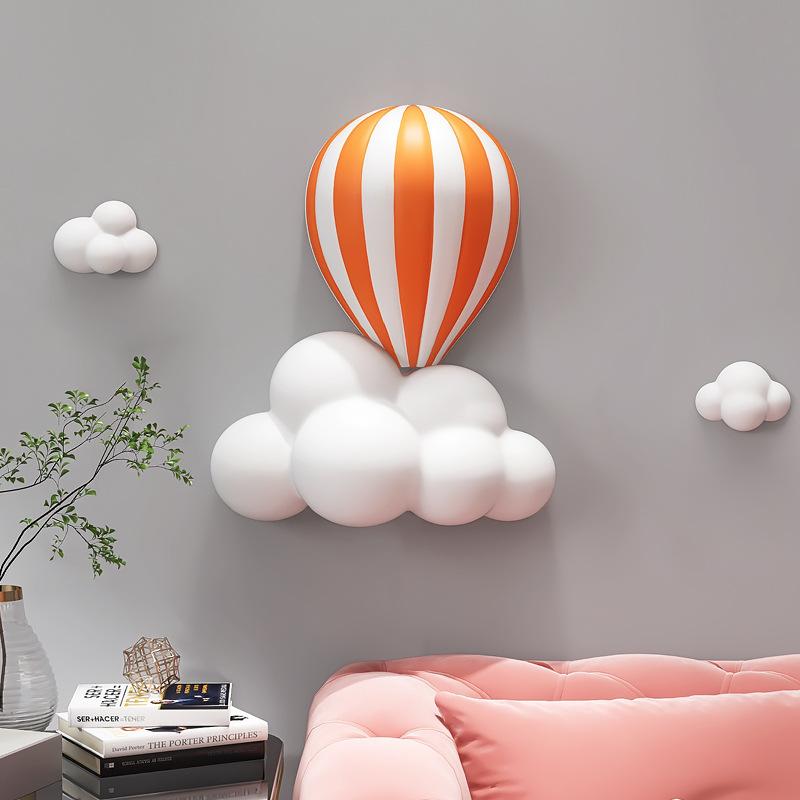 3D Heißluftballon Statue Haus Wanddekoration Weiße Wolke Harzskulptur Wohnzimmer Schlafzimmer Innenwand Hängedekor